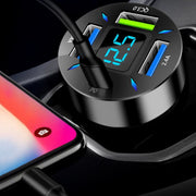 Charge all your devices on-the-go with the Q3 Four Port Car Charger! This compact and efficient charger has four ports, allowing you to charge multiple devices at once. Say goodbye to low battery warnings and hello to convenience and efficiency. Don't leave home without it!