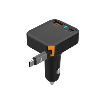 VINOP 3 in 1 Fast Car Charger (PD+QC+Type-C/Lightning Retractable Cable)