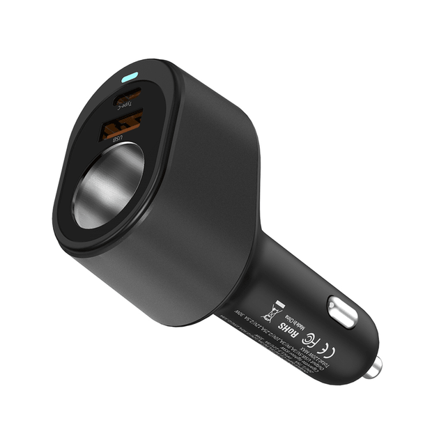 VINOP 3 in 1 Fast Car Charger (PD+QC+Cigarette Lighter) Black