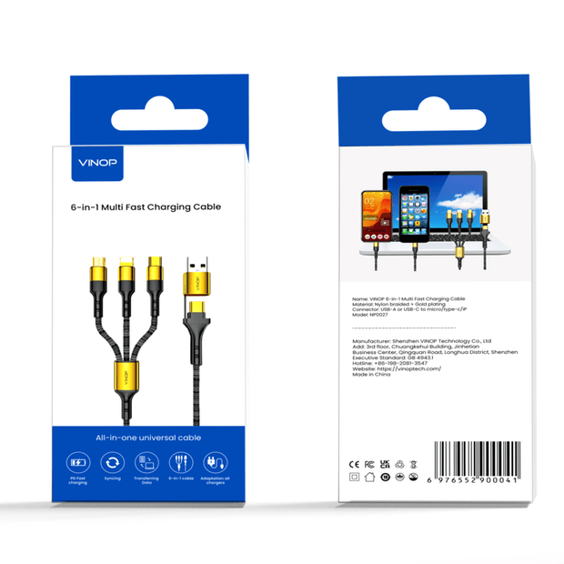 VINOP 6-in-1 Multi Fast Charging Cable