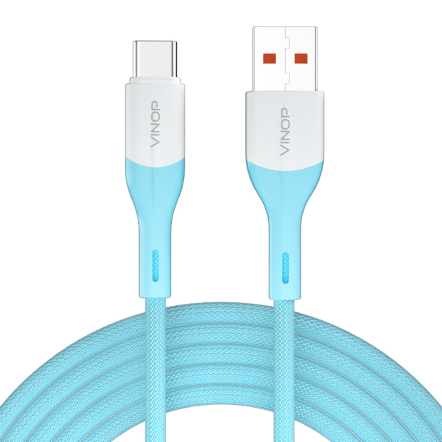 VINOP 6A USB-A to USB-C Woven Fast Charging Data Cable -sky blue