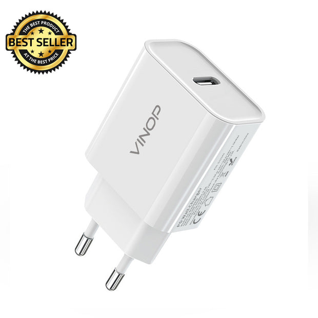 Charge your devices quickly and efficiently with the VINOP PD20W USB-C Fast Charger. This charger features a fast charging speed of 20W and a USB-C port, making it compatible with a wide range of devices. Say goodbye to long charging times and hello to more time using your devices!