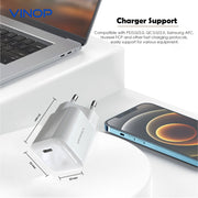 Unlock the full potential of your devices with VINOP PD30W USB-C GaN Mini Fast Charger! This compact and powerful charger is compatible with both EU and US plugs, making it the perfect travel companion. Charge your devices up to 2.5X faster with GaN technology. No more waiting, start charging now!