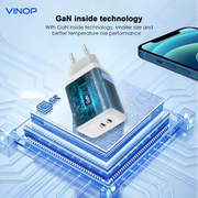 Experience lightning-fast charging with the VINOP PD45W Dual USB-C GaN Fast Charger! With a sleek and compact design, this charger delivers maximum power to your devices. Boost your productivity and say goodbye to low battery anxiety. Choose from either EU or US plug options. Power up in style with VINOP!