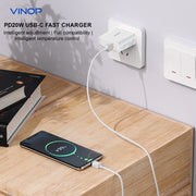 Charge your devices quickly and efficiently with the VINOP PD20W USB-C Fast Charger. This charger features a fast charging speed of 20W and a USB-C port, making it compatible with a wide range of devices. Say goodbye to long charging times and hello to more time using your devices!