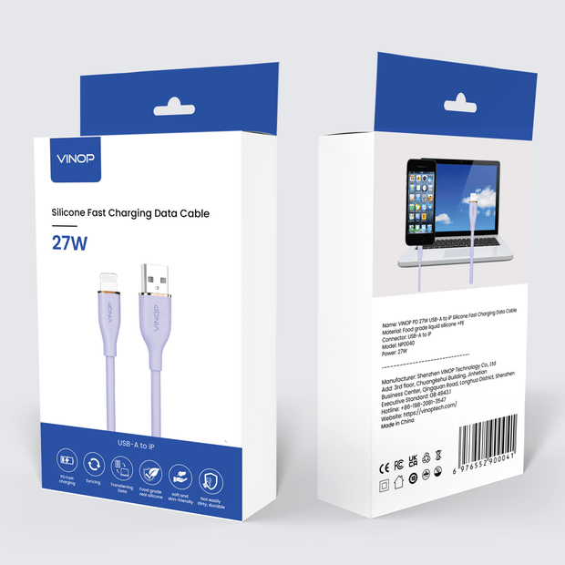 VINOP PD 27W USB-A to Lightning Silicone Fast Charging Data Cable
