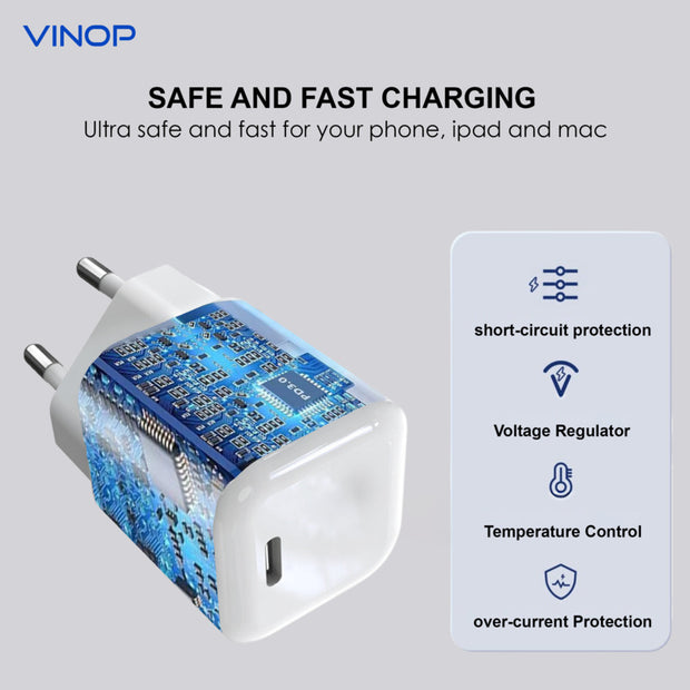 Unlock the full potential of your devices with VINOP PD30W USB-C GaN Mini Fast Charger! This compact and powerful charger is compatible with both EU and US plugs, making it the perfect travel companion. Charge your devices up to 2.5X faster with GaN technology. No more waiting, start charging now!