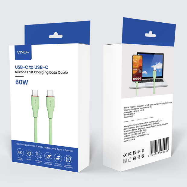 VINOP PD 60W USB-C to USB-C Silicone Fast Charging Data Cable