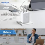 Get ready to charge your devices faster than ever with the VINOP PD65W 2C+A GaN Fast Charger! This compact charger utilizes GaN technology to deliver high-speed charging, making it perfect for on-the-go use. Say goodbye to waiting for your devices to power up and hello to convenience and efficiency. Available in EU and US plug options.