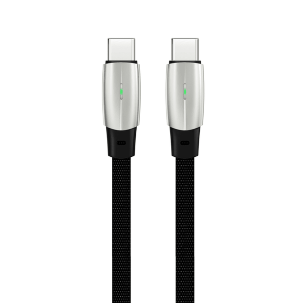 VINOP PD 65W USB-C to USB-C Denim Woven Fast Charging Flat Data Cable (with light)