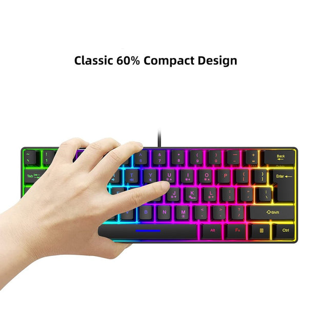 Experience a whole new level of productivity and style with the Y1 61-Key RGB Wired Keyboard. With its vibrant RGB lighting and 61 responsive keys, typing becomes a visual and tactile pleasure. Plus, its wired connection ensures a reliable and lag-free performance, perfect for all your computing needs. Upgrade your keyboard game now!